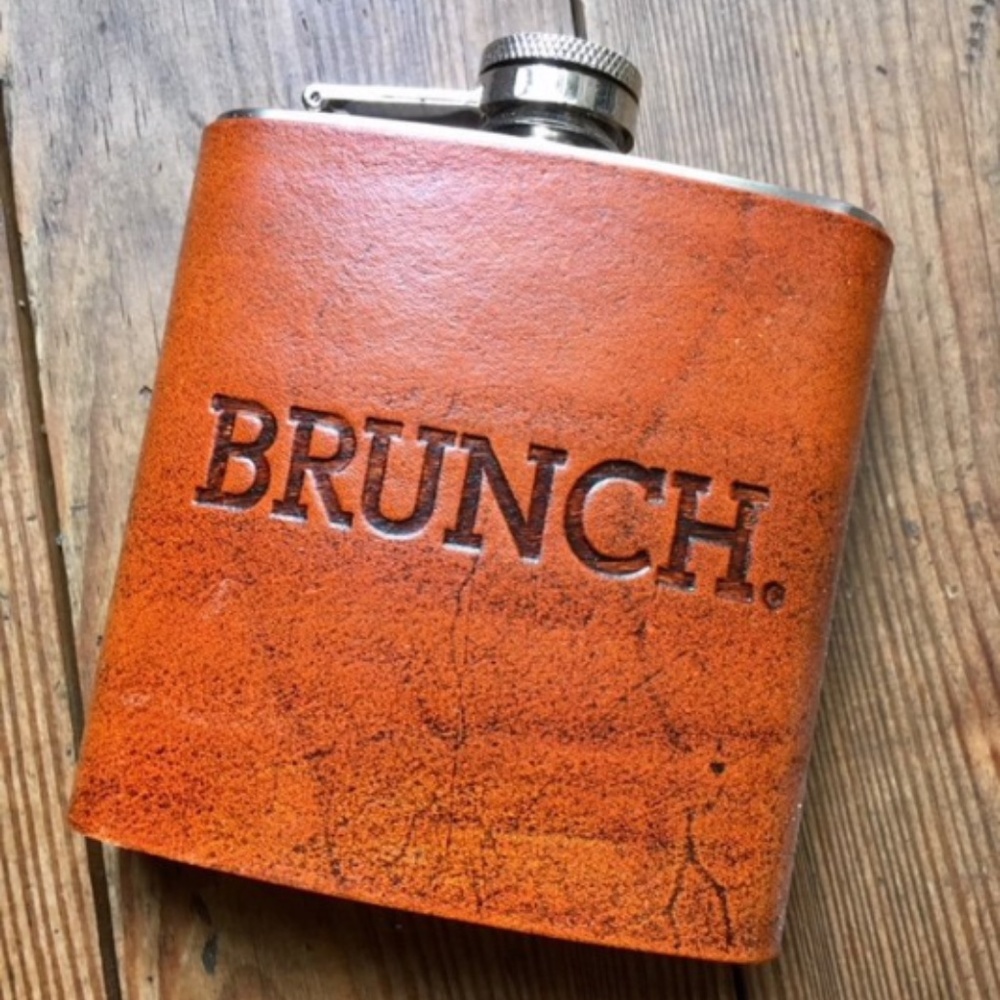 NEW Brunch Stamped Handmade Leather Flask 6 oz.